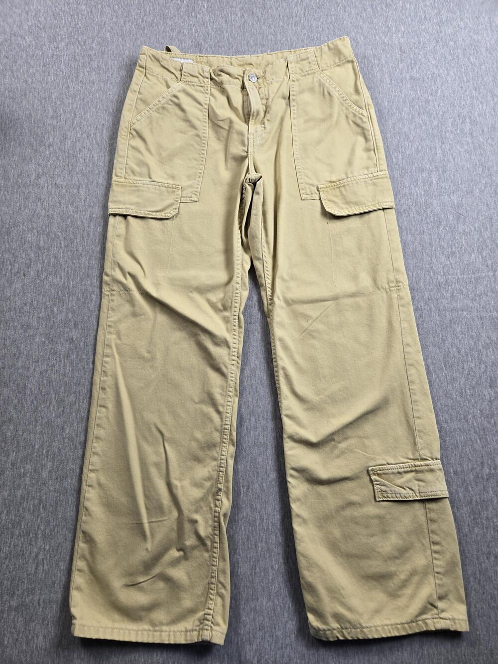 Zara Cargo Pants Womens 6 Beige Straight Leg Utility Pockets Adjustable Waist